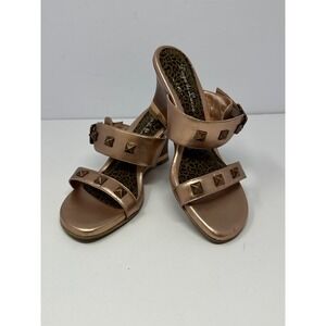 Diego di Lucca Wedge Sz 7.5 M Heel Sandals Metallic Rose Pink Studded Leopard Z3
